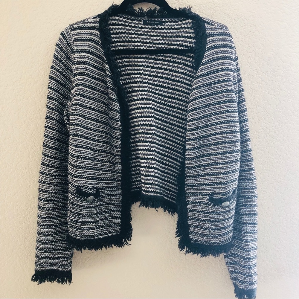 Anne Klein Open Front Cardigan with Fringe
